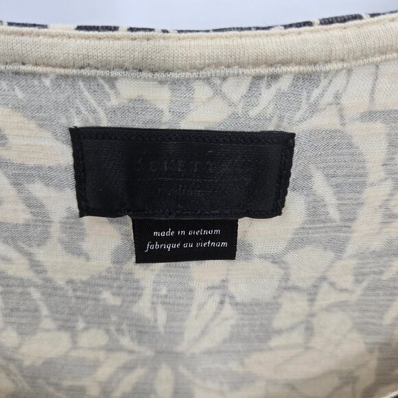 Deletta x Anthropologie Cream Black Floral Elastic Cuff Blouse Size Medium - Picture 11 of 14